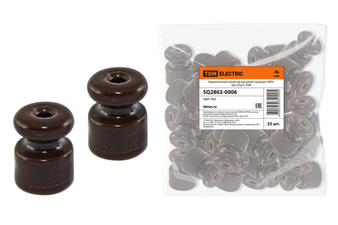 Керамический изолятор для ретро провода  «ЭКО» бук (25шт) TDM Керамический изолятор для ретро провода  «ЭКО» бук (25шт) TDM