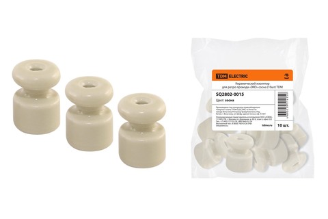 Керамический изолятор для ретро провода  «ЭКО» сосна (10шт) TDM Керамический изолятор для ретро провода  «ЭКО» сосна (10шт) TDM