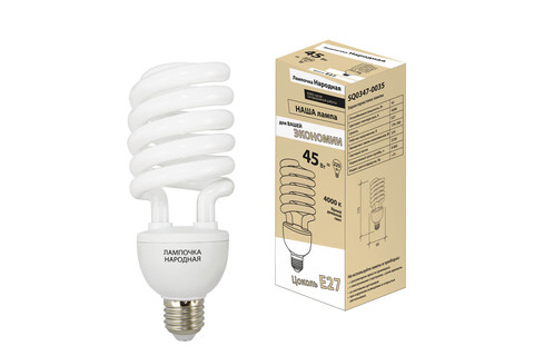Лампа люминесцентная НЛ-HS-45 Вт-4000 К–Е27 Лампа люминесцентная НЛ-HS-45 Вт-4000 К–Е27