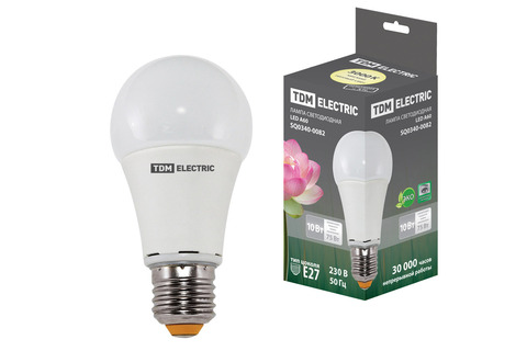 Лампа светодиодная А60 - 10 Вт-220 В -3000 К–E27 TDM Лампа светодиодная А60 - 10 Вт-220 В -3000 К–E27 TDM