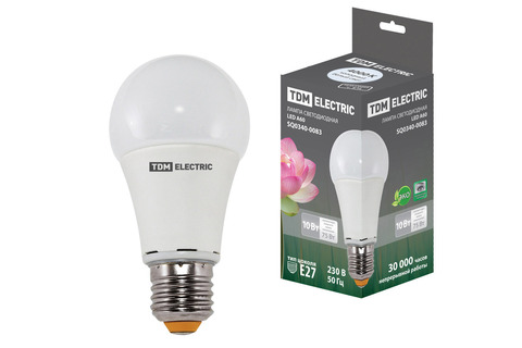Лампа светодиодная А60 - 10 Вт-220 В -4000 К–E27 TDM Лампа светодиодная А60 - 10 Вт-220 В -4000 К–E27 TDM