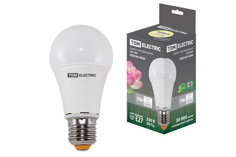 Лампа светодиодная А60 - 7 Вт-220 В -3000 К–E27 TDM Лампа светодиодная А60 - 7 Вт-220 В -3000 К–E27 TDM