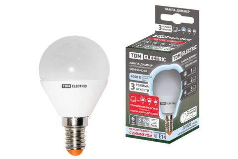 Лампа светодиодная FG45-6 Вт-230 В-3000 К–E14 "Лампа-ДИММЕР" TDM Лампа светодиодная FG45-6 Вт-230 В-3000 К–E14 "Лампа-ДИММЕР" TDM