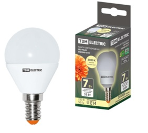 Лампа светодиодная FG45-7 Вт-230 В-3000 К–E14 TDM Лампа светодиодная FG45-7 Вт-230 В-3000 К–E14 TDM