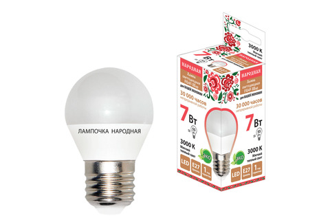 Лампа светодиодная FG45-7 Вт-230 В-3000 К–E27 Народная Лампа светодиодная FG45-7 Вт-230 В-3000 К–E27 Народная