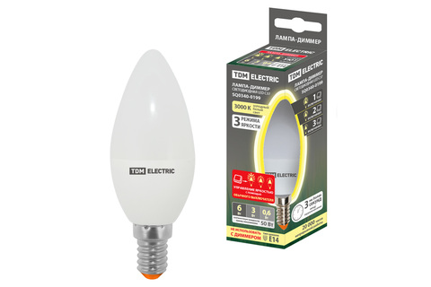 Лампа светодиодная С37-6 Вт-230 В-3000 К–E14 "Лампа-ДИММЕР" TDM Лампа светодиодная С37-6 Вт-230 В-3000 К–E14 "Лампа-ДИММЕР" TDM
