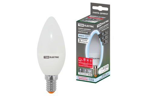 Лампа светодиодная С37-6 Вт-230 В-4000 К–E14 "Лампа-ДИММЕР" TDM Лампа светодиодная С37-6 Вт-230 В-4000 К–E14 "Лампа-ДИММЕР" TDM