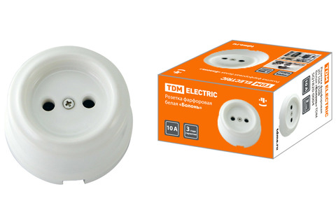 Розетка фарфоровая 2П 10А 250В белая «Болонь» TDM Розетка фарфоровая 2П 10А 250В белая «Болонь» TDM
