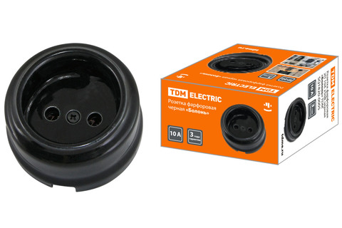 Розетка фарфоровая 2П 10А 250В черная «Болонь» TDM Розетка фарфоровая 2П 10А 250В черная «Болонь» TDM