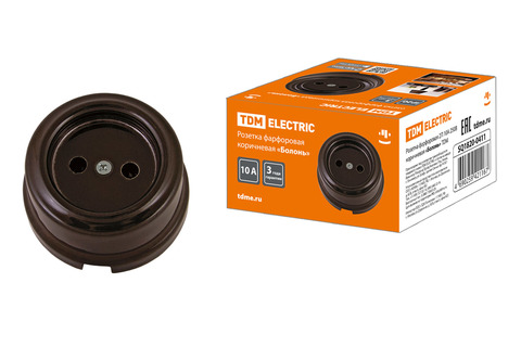 Розетка фарфоровая 2П 10А 250В коричневая «Болонь» TDM Розетка фарфоровая 2П 10А 250В коричневая «Болонь» TDM