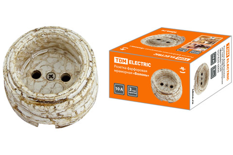 Розетка фарфоровая 2П 10А 250В мраморная «Болонь» TDM Розетка фарфоровая 2П 10А 250В мраморная «Болонь» TDM