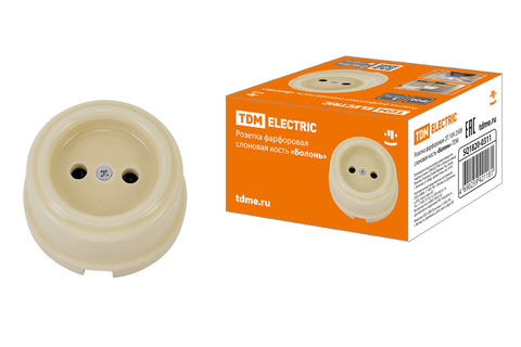 Розетка фарфоровая 2П 10А 250В сл. кость «Болонь» TDM Розетка фарфоровая 2П 10А 250В сл. кость «Болонь» TDM